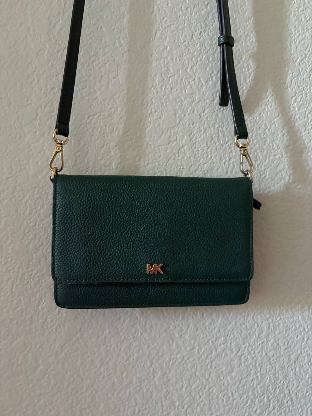 Michael Kors Forest Green Pebbled Leather Crossbody with Gold Hardware